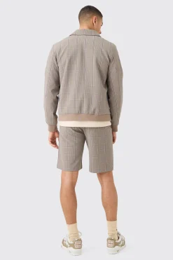 boohooMAN Stretch Textured Check Smart Bomber Jacket | UK| Suits & Tailoring