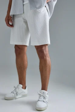 boohooMAN Stripe Seersucker Fixed Waist Regular Fit Shorts | UK| Suits & Tailoring