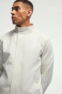 boohooMAN Stripe Seersucker Funnel Neck Smart Jacket | UK| Suits & Tailoring