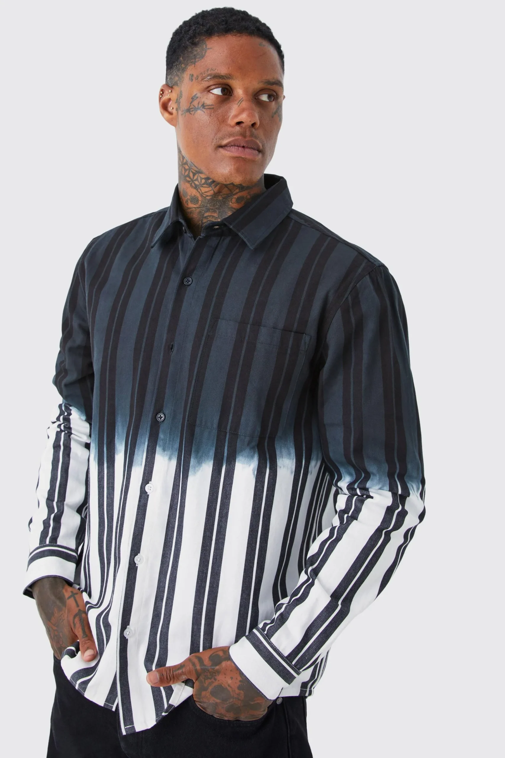 boohooMAN Striped Ombre Twill Overshirt | UK| Shirts