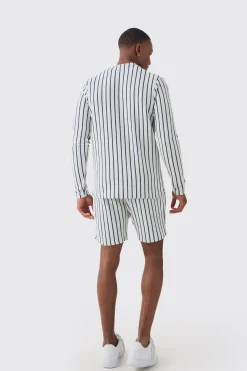 boohooMAN Striped Open Stitch Resort Shirt & Short Set | UK| Sets & Co-Ords