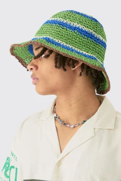 boohooMAN Striped Raffia Bucket Hat In | UK| Hats & Caps