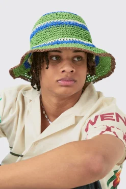 boohooMAN Striped Raffia Bucket Hat In | UK| Hats & Caps