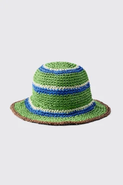 boohooMAN Striped Raffia Bucket Hat In | UK| Hats & Caps