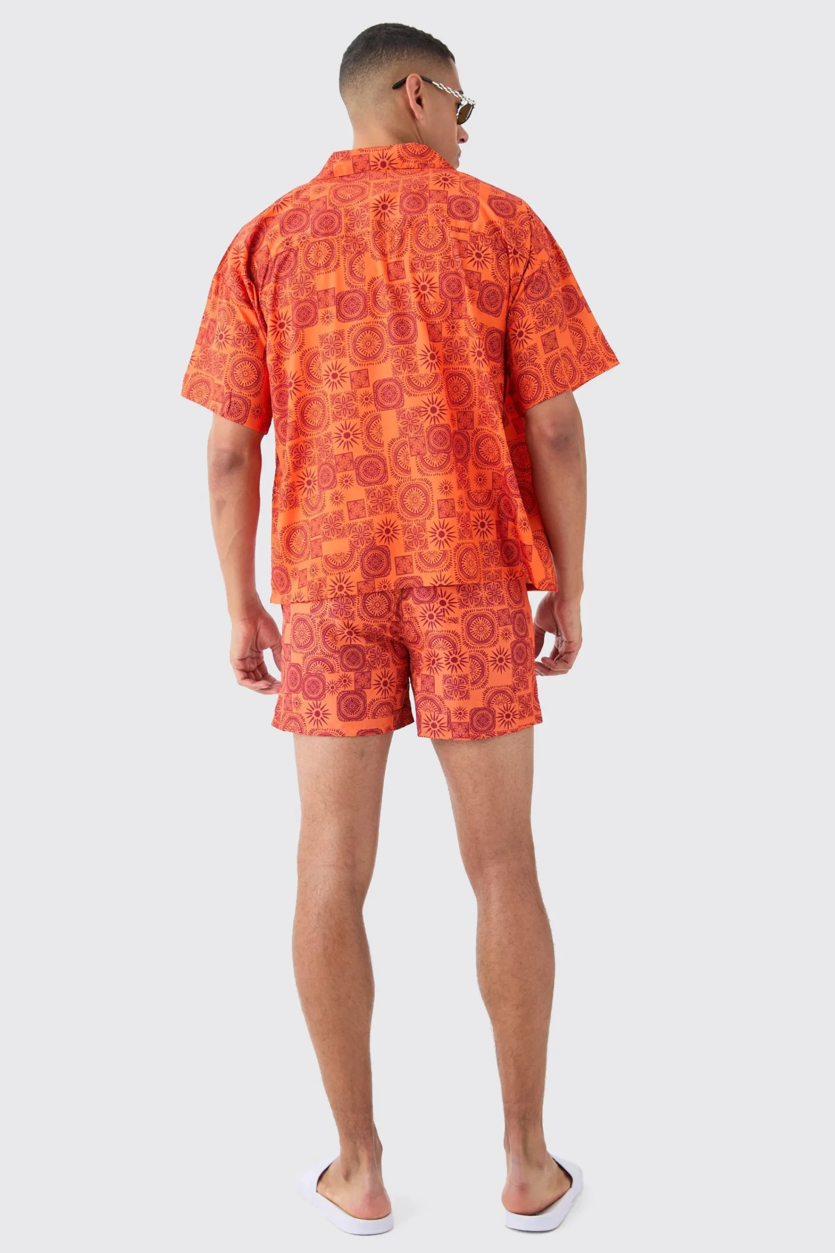 boohooMAN Sun Tile Shirt & Swim Short Set | UK| Sets & Co-Ords
