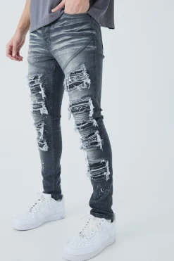 boohooMAN Super Skinny Biker Rip & Repair Paint Splatter Jeans | UK| Trousers|Jeans