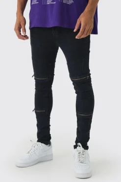 boohooMAN Super Skinny Biker Zip Detail Jeans | UK| Trousers|Jeans