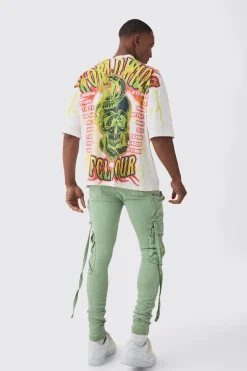 boohooMAN Super Skinny Stretch Strap Detail Paint Splatter Cargo Jeans | UK| Trousers|Jeans