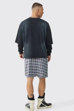 boohooMAN Tailored Check Shorts With Skirt Overlay | UK| Shorts