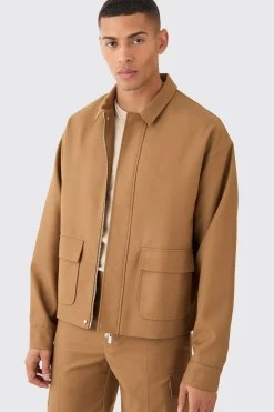 boohooMAN Tailored Regular Fit Pocket Front Zip Up Harrington Jacket | UK| Suits & Tailoring