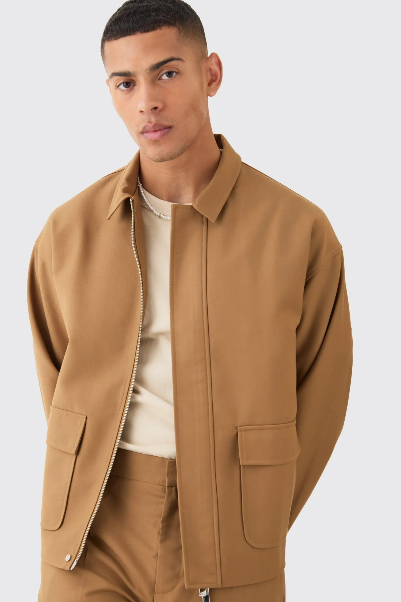 boohooMAN Tailored Regular Fit Pocket Front Zip Up Harrington Smart Set | UK| Suits & Tailoring