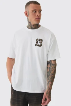 Tall 13 Leopard Embroidered T-shirt In | UK^boohooMAN Online