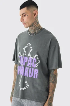 Tall 2 Pac Cross Printed License T-shirt In | UK^boohooMAN Outlet
