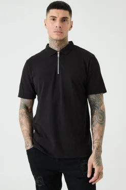 Tall 1/4 Zip Pique Polo | UK^boohooMAN Sale
