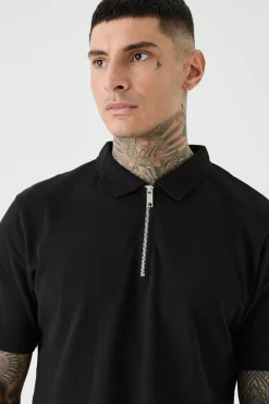 Tall 1/4 Zip Pique Polo | UK^boohooMAN Sale