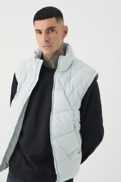 boohooMAN Tall Abstract Quilted Funnel Neck Gilet In | UK| Coats & Jackets