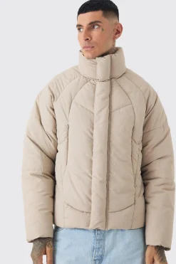 boohooMAN Tall Abstract Quilted Funnel Neck Puffer Jacket In | UK| Coats & Jackets