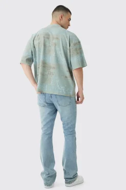 Tall Acid Wash Compact Rib Boxy Oversized T-Shirt | UK^boohooMAN Online