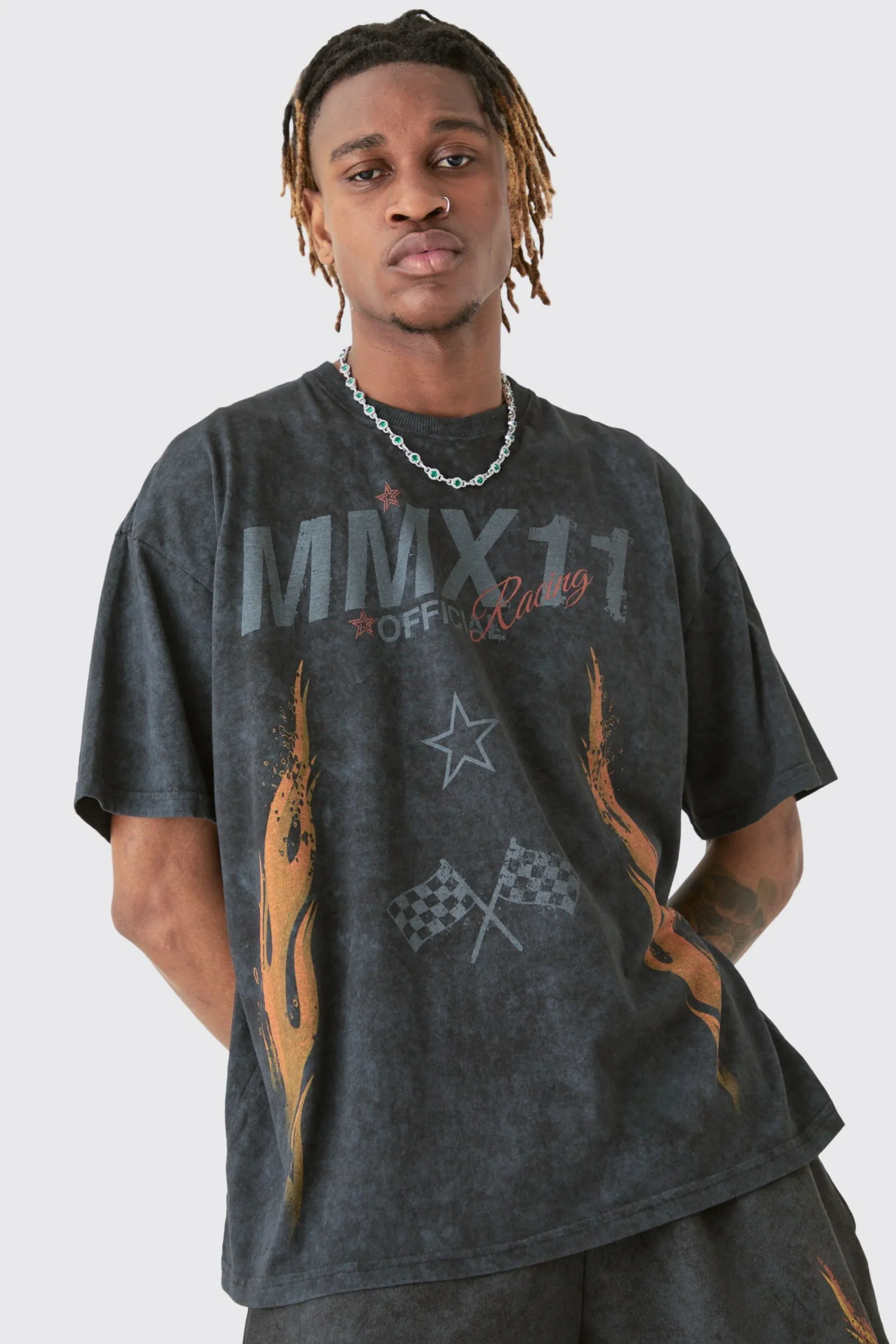 Tall Acid Wash Moto T-Shirt & Short Set | UK^boohooMAN Discount