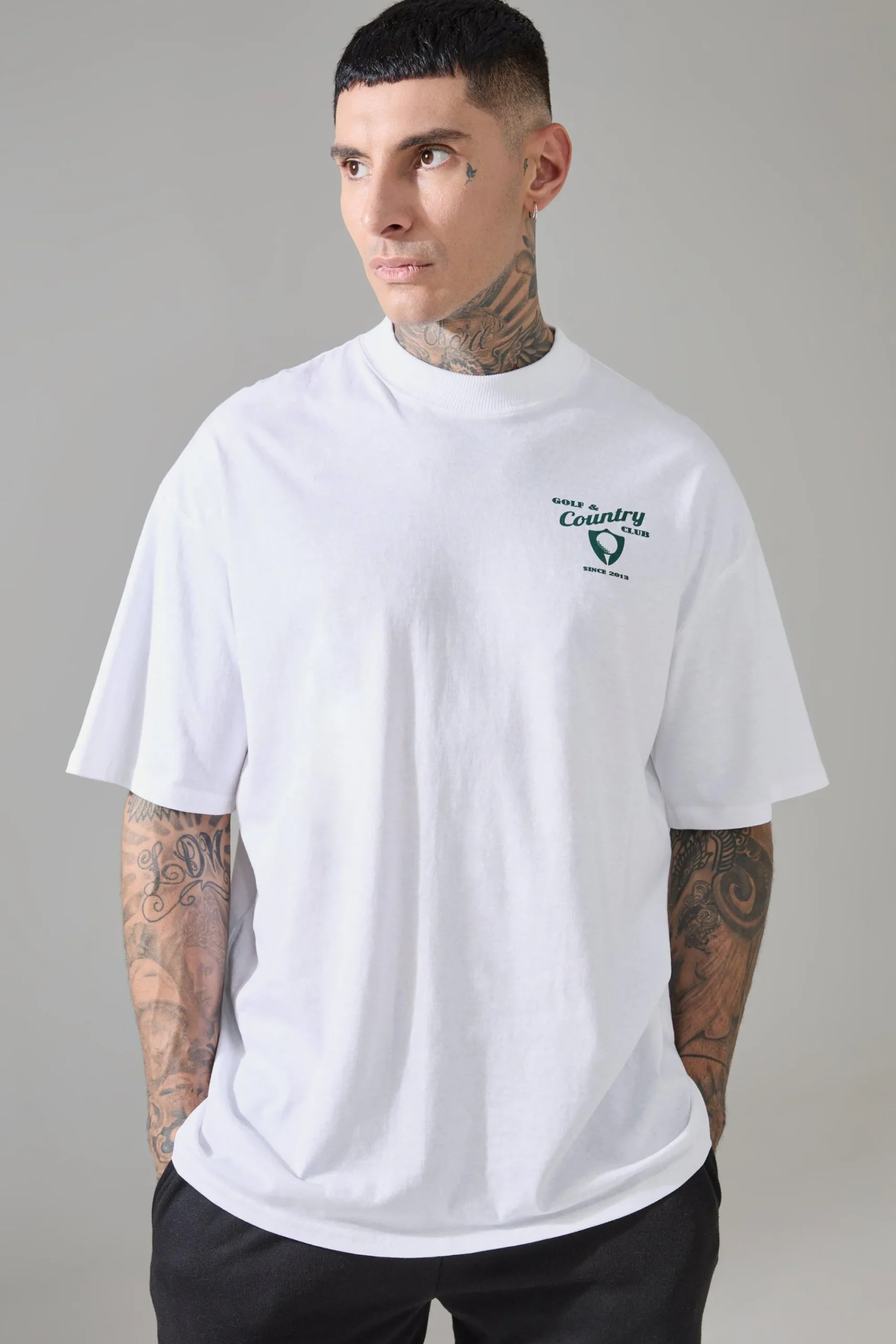 Tall Active Golf Country Club Oversized Extended Neck T-shirt | UK^boohooMAN Online