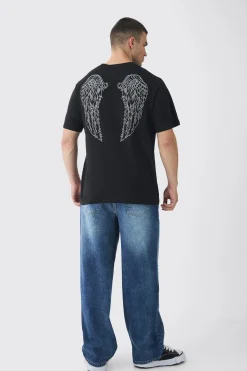 Tall Angel Wing Rhinestone Printed T-Shirt In | UK^boohooMAN