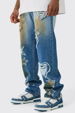 boohooMAN Tall Applique Relaxed Fit Jeans | UK| Trousers|Jeans