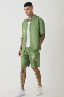 boohooMAN Tall Back Print Linen Look Shirt & Short Set | UK| Sets & Co-Ords