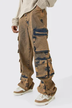 boohooMAN Tall Baggy Fit Acid Wash Cargo Jeans | UK| Trousers|Jeans