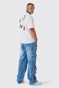 boohooMAN Tall Baggy Rigid Multi Pocket Strap Detail Cargo Jeans | UK| Trousers|Cargos