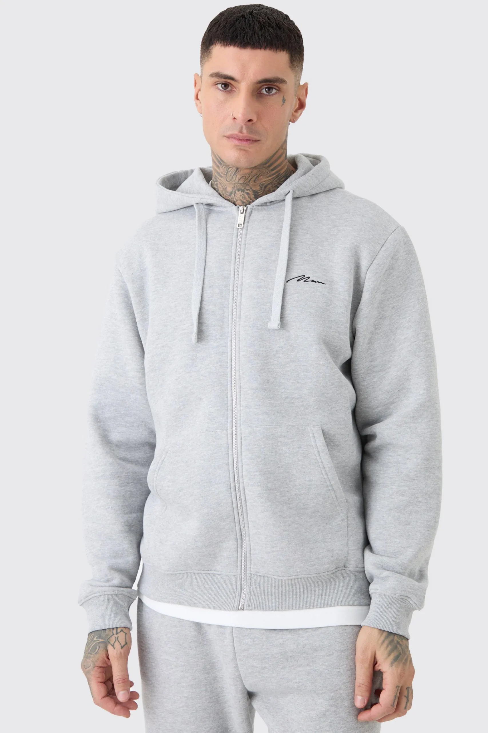 boohooMAN Tall Basic Man Signature Zip Through Hoodie In | UK| Hoodies & Sweatshirts