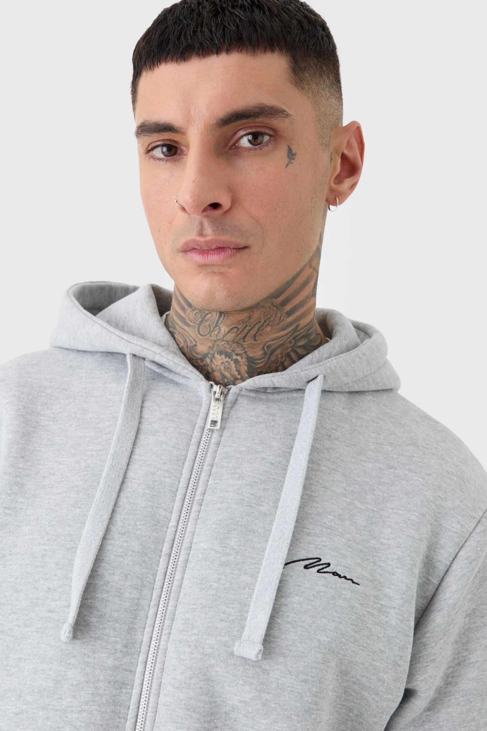 boohooMAN Tall Basic Man Signature Zip Through Hoodie In | UK| Hoodies & Sweatshirts