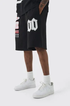 boohooMAN Tall Basketball Washed Applique Moto Printed Shorts | UK| Shorts