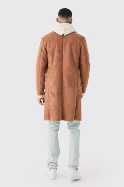 boohooMAN Tall Borg Lined Double Breasted Overcoat In | UK| Coats & Jackets