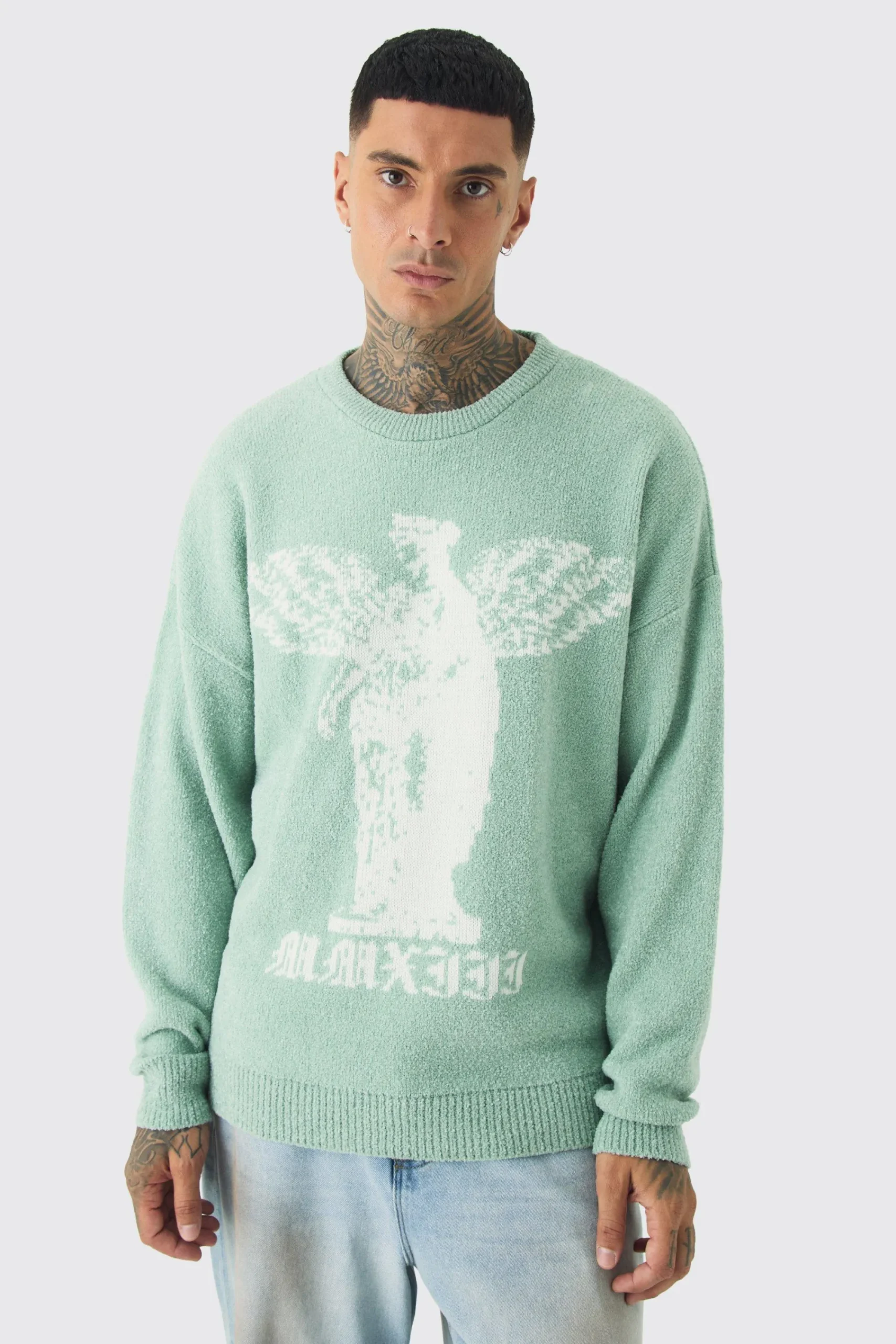 boohooMAN Tall Boucle Knit Renaissance Crew Neck Jumper | UK| Knitwear