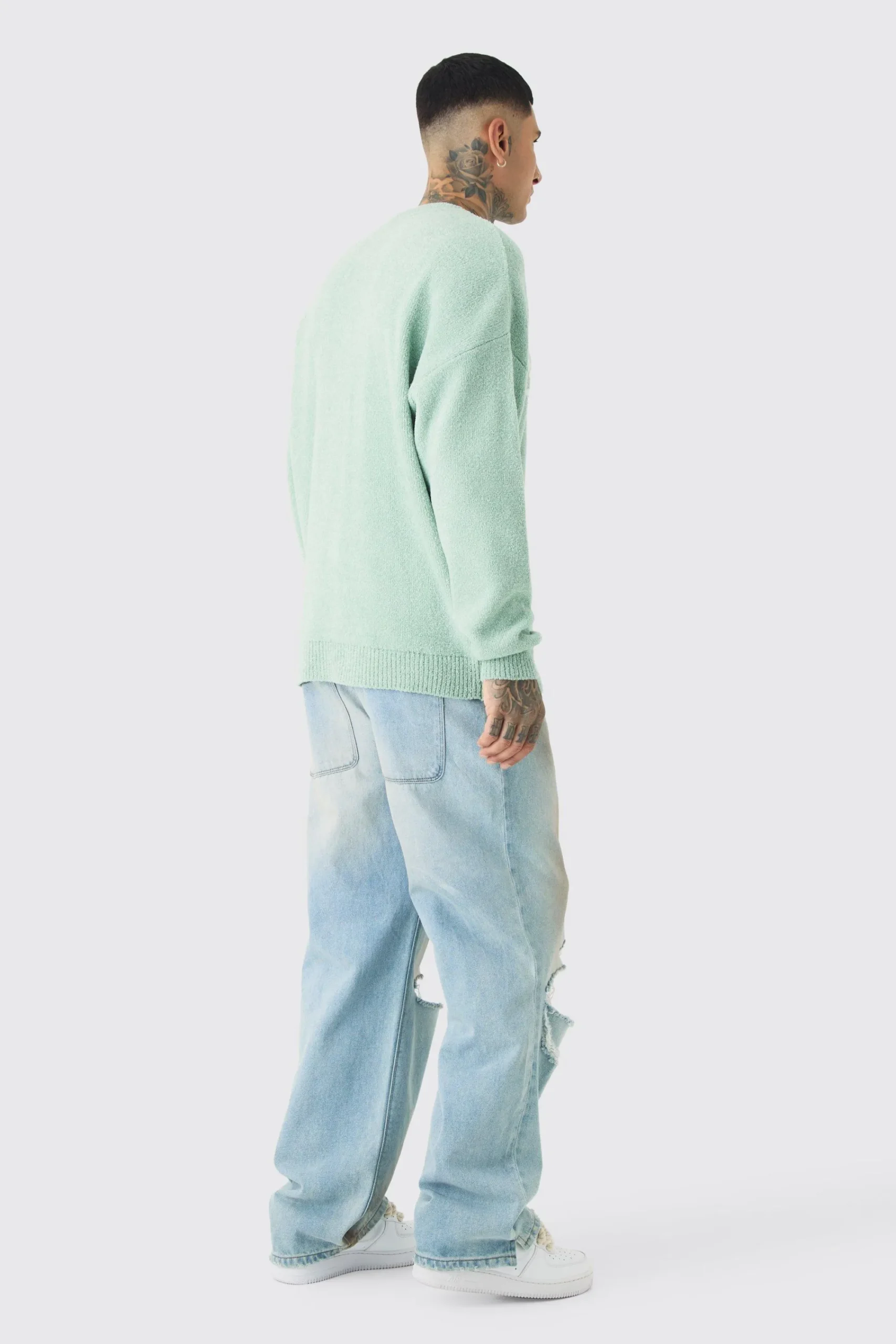 boohooMAN Tall Boucle Knit Renaissance Crew Neck Jumper | UK| Knitwear