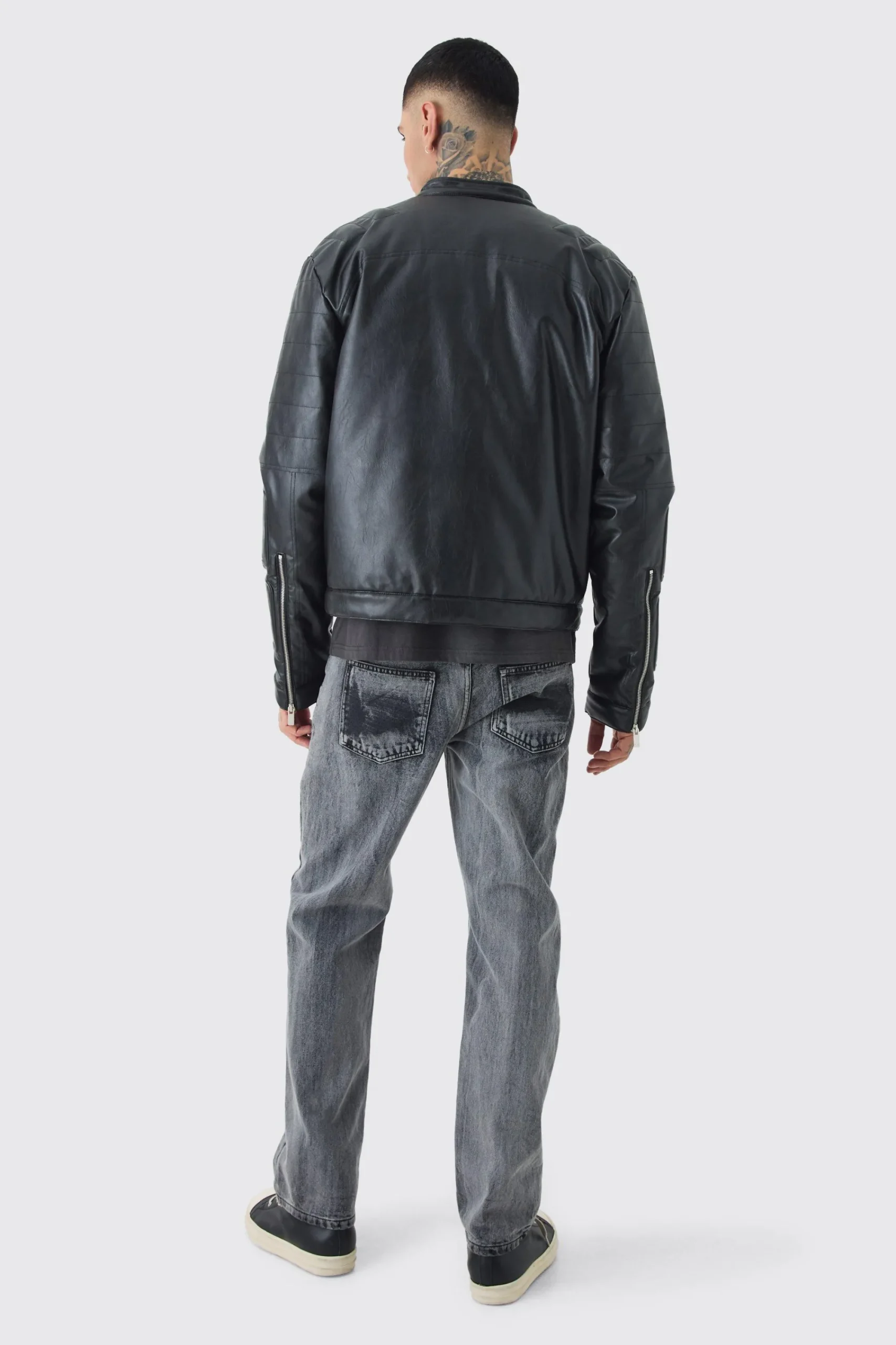 boohooMAN Tall Boxy BHM PU Collarless Moto Biker Jacket In | UK| Coats & Jackets