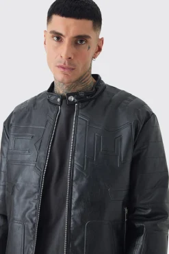 boohooMAN Tall Boxy BHM PU Collarless Moto Biker Jacket In | UK| Coats & Jackets