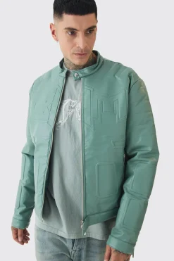 boohooMAN Tall Boxy BHM PU Collarless Moto Biker Jacket In | UK| Coats & Jackets