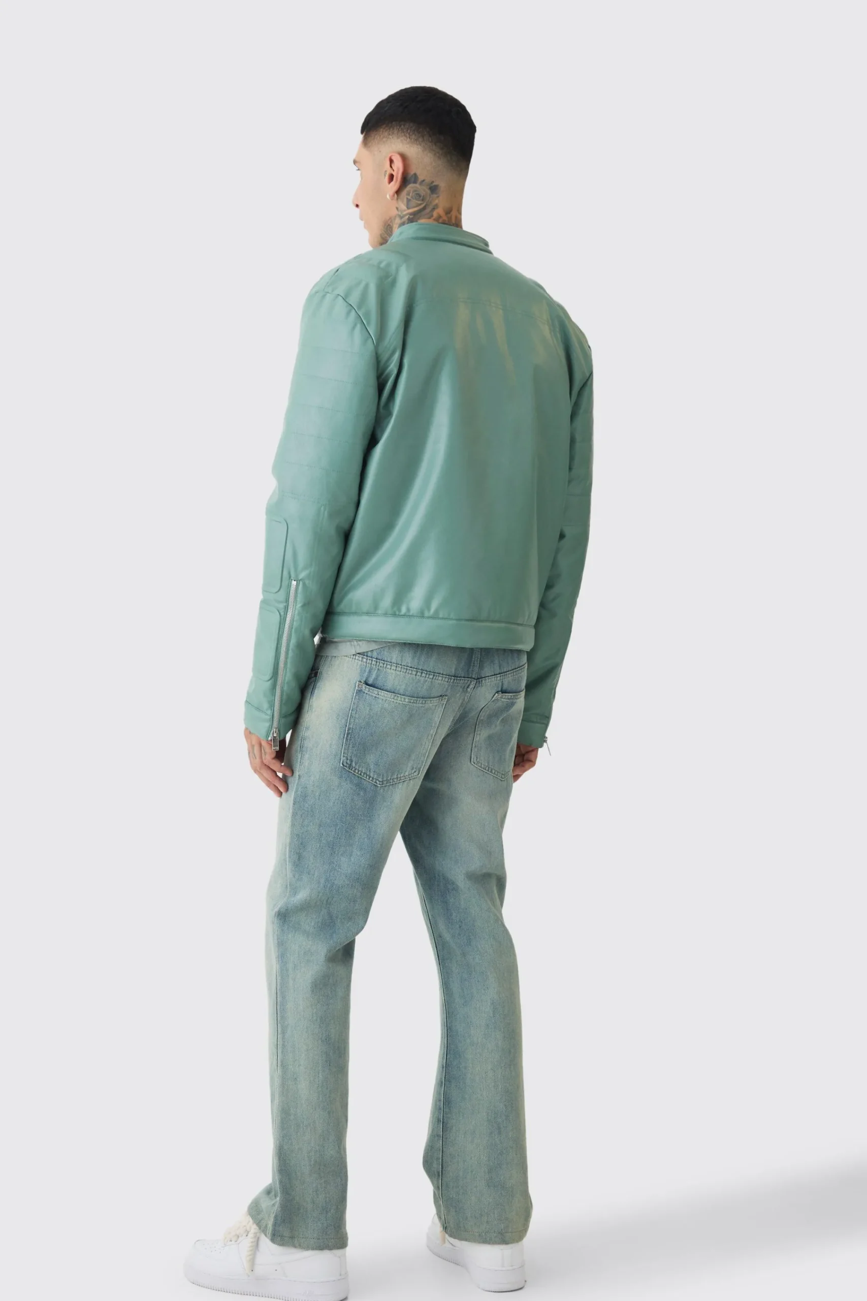 boohooMAN Tall Boxy BHM PU Collarless Moto Biker Jacket In | UK| Coats & Jackets