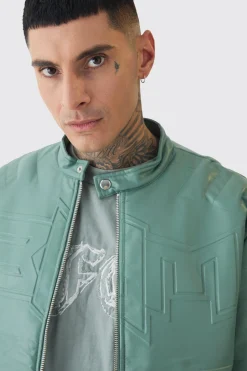 boohooMAN Tall Boxy BHM PU Collarless Moto Biker Jacket In | UK| Coats & Jackets