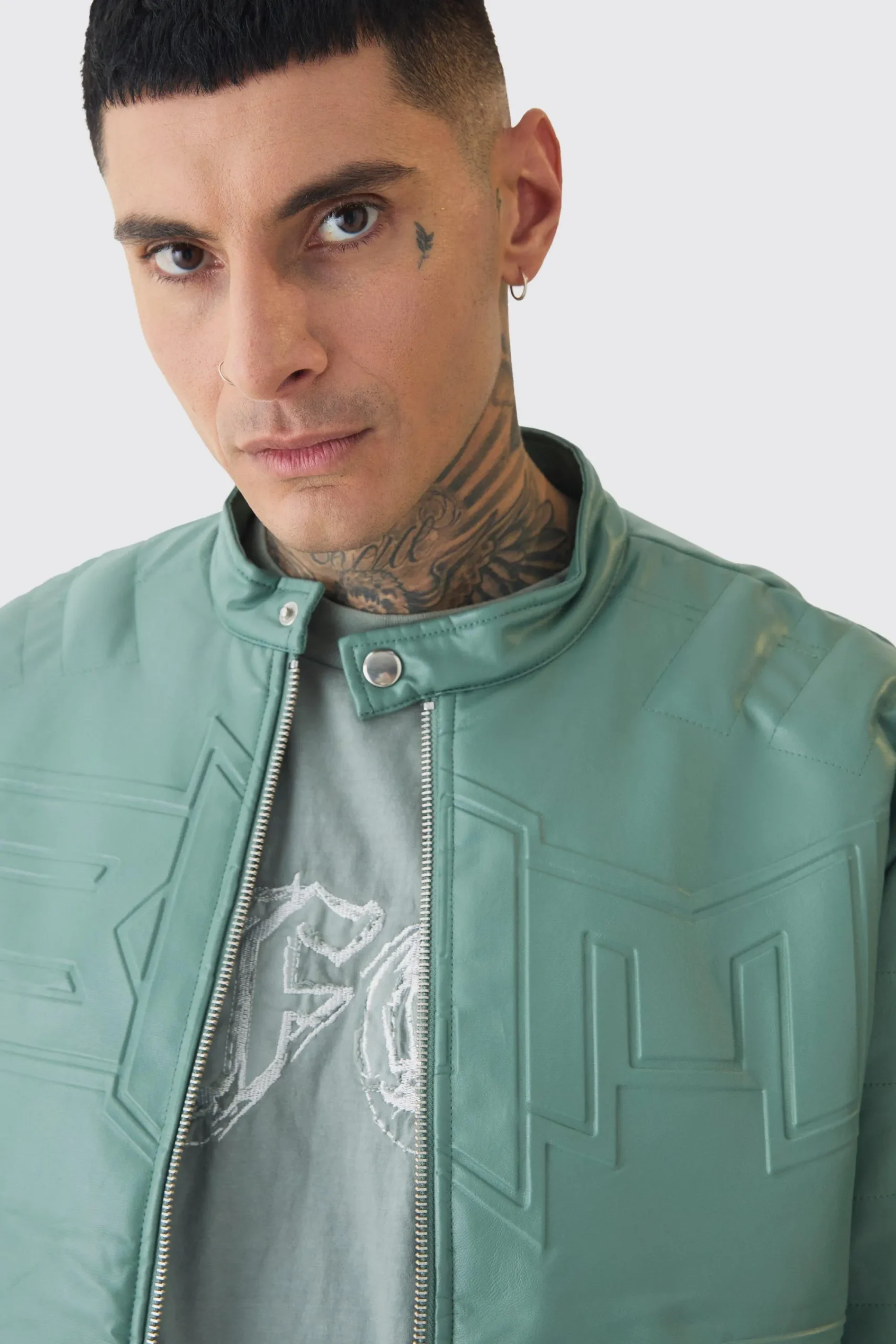 boohooMAN Tall Boxy BHM PU Collarless Moto Biker Jacket In | UK| Coats & Jackets