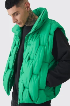 boohooMAN Tall Boxy Fit Hand Weft Padded Gilet In | UK| Coats & Jackets