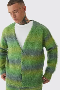 boohooMAN Tall Boxy Fit Knitted Brushed Stripe Cardigan | UK| Knitwear