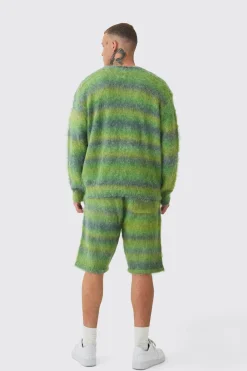 boohooMAN Tall Boxy Fit Knitted Brushed Stripe Cardigan | UK| Knitwear