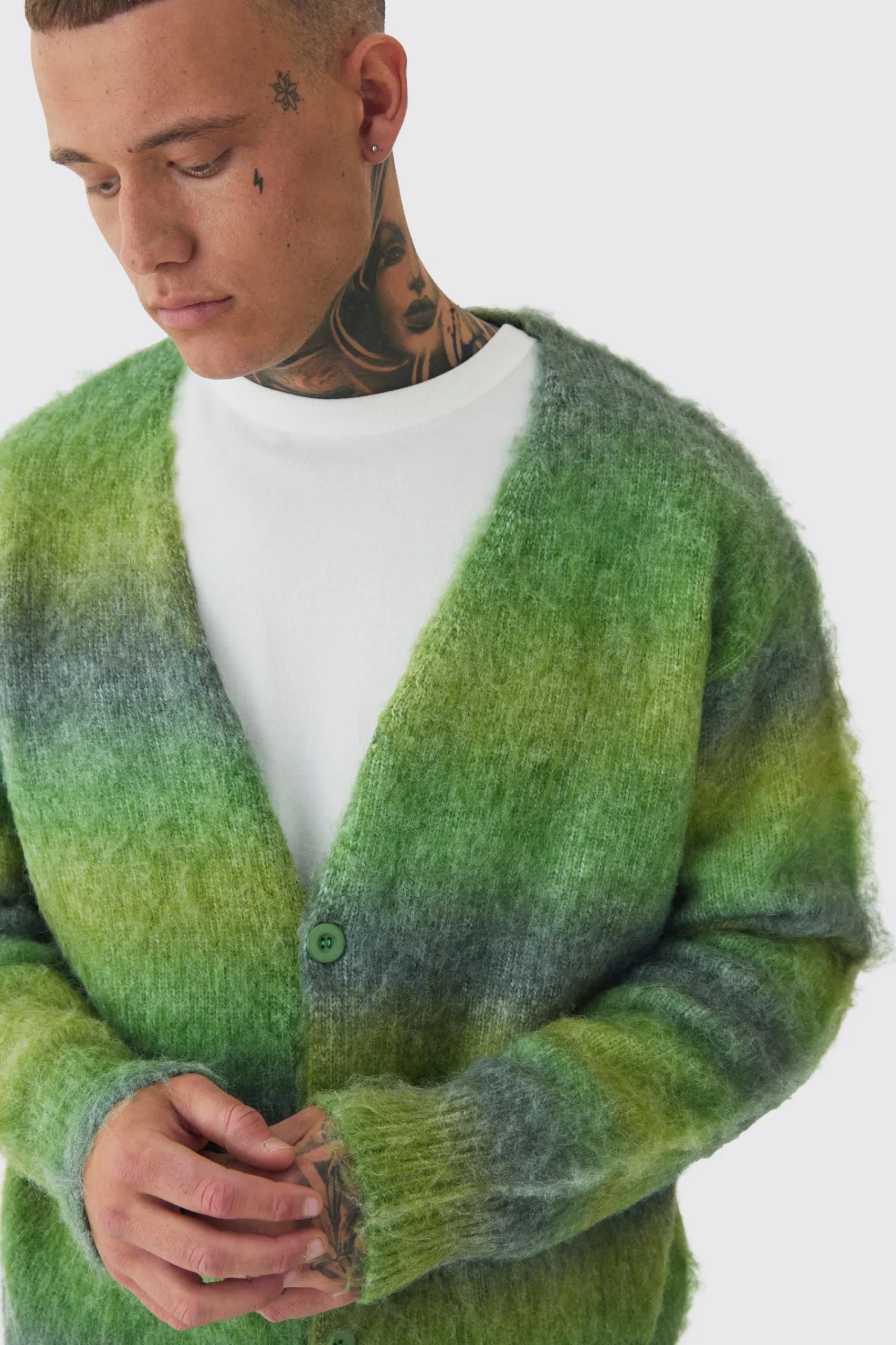 boohooMAN Tall Boxy Fit Knitted Brushed Stripe Cardigan | UK| Knitwear