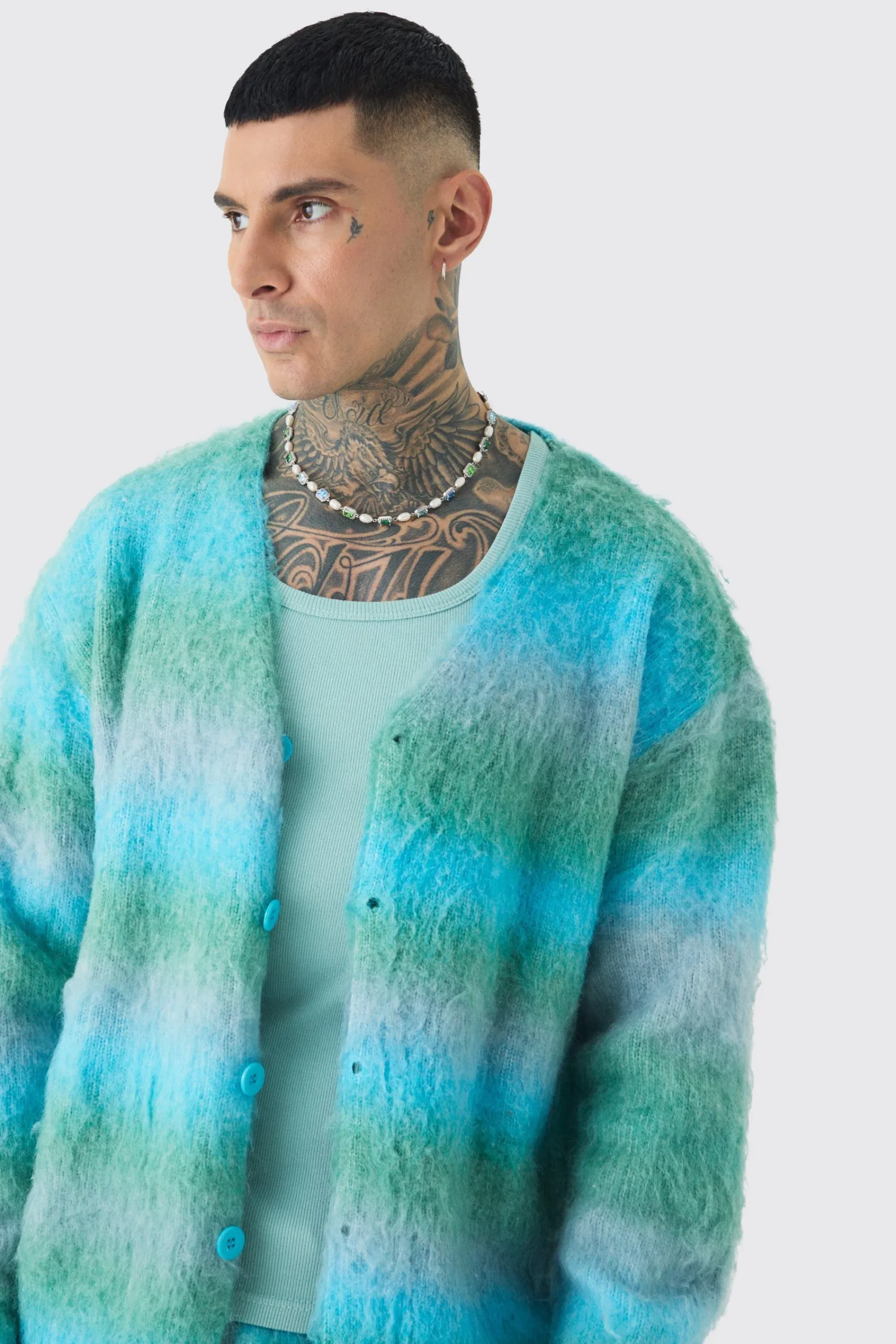 boohooMAN Tall Boxy Fit Knitted Brushed Stripe Cardigan | UK| Knitwear