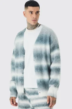 boohooMAN Tall Boxy Fit Knitted Brushed Stripe Cardigan | UK| Knitwear