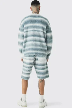 boohooMAN Tall Boxy Fit Knitted Brushed Stripe Cardigan | UK| Knitwear