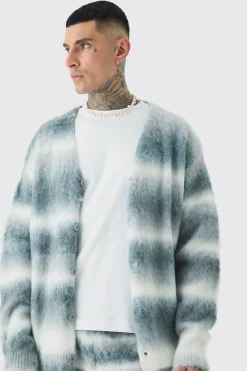 boohooMAN Tall Boxy Fit Knitted Brushed Stripe Cardigan | UK| Knitwear