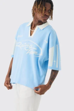 Tall Boxy Moto Knitted Polo | UK^boohooMAN Clearance